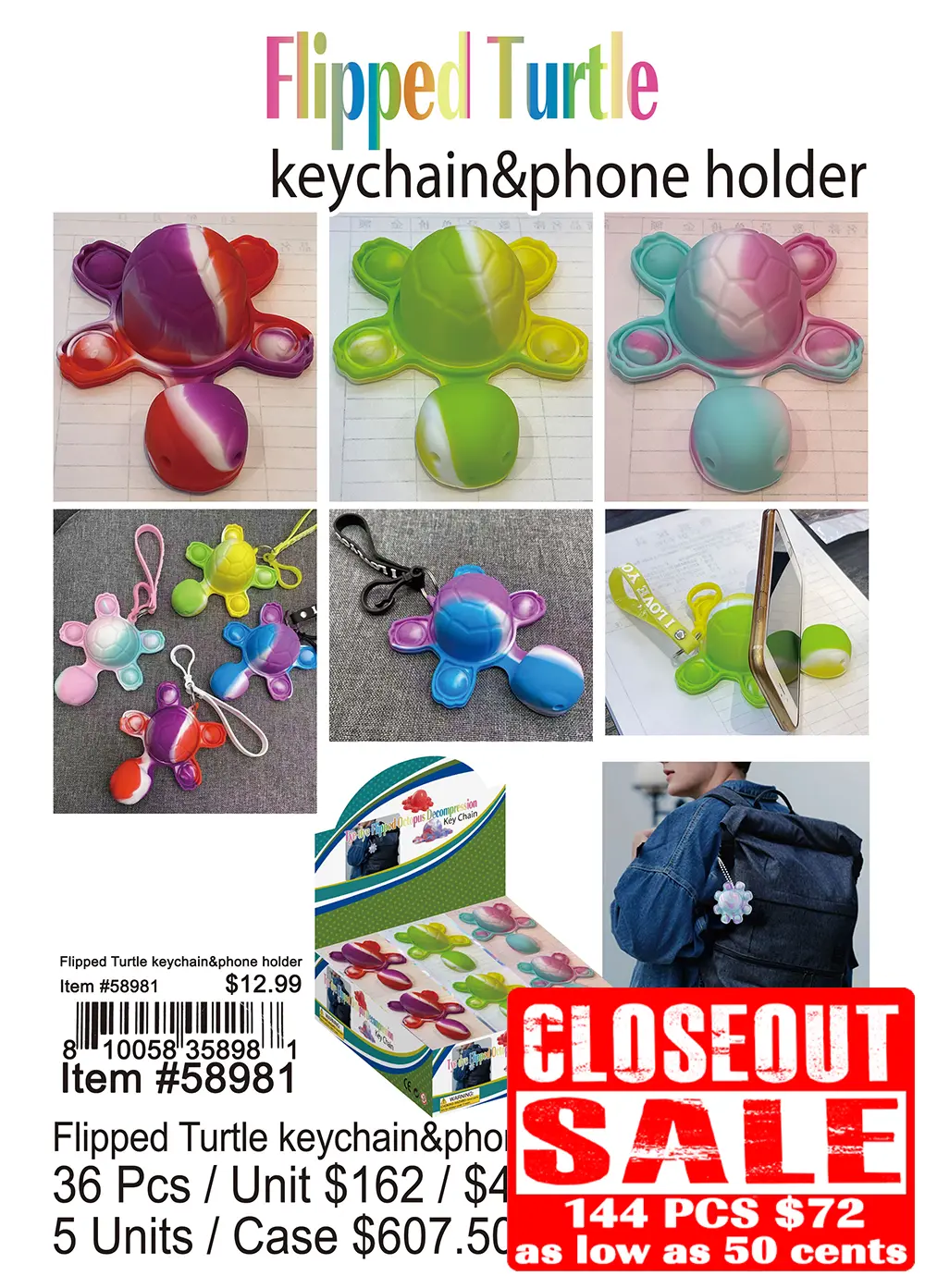 Flipped Turtle Keychain and Phone Holder Closeout